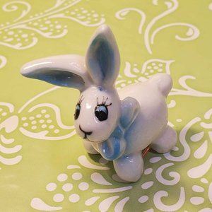 Vintage Blue Bow Bunny Figurine  Bone China 2"